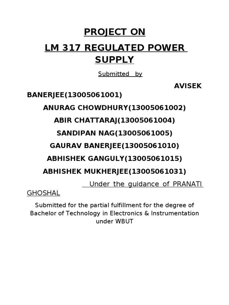 LM317 Regulated Power Supply Project | PDF | Rectifier | Direct Current