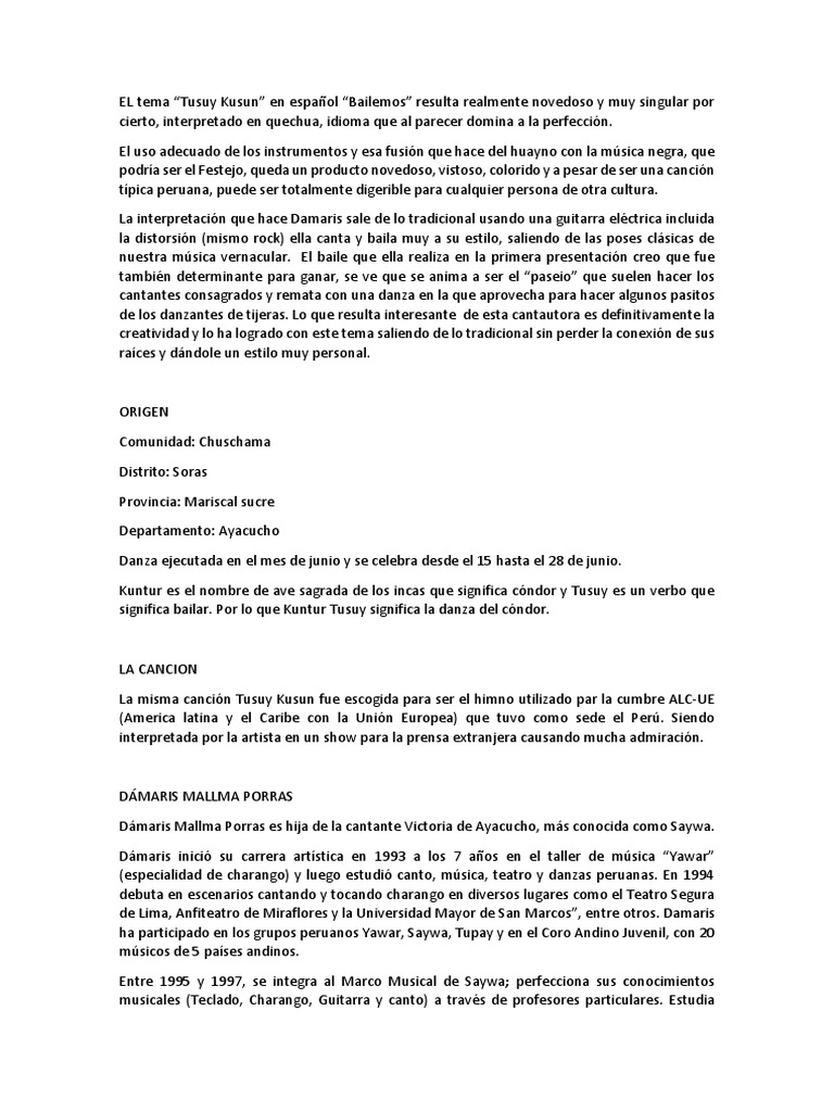 "Tusuy Kusun: Innovación en Música Peruana" | PDF | Las artes escénicas ...