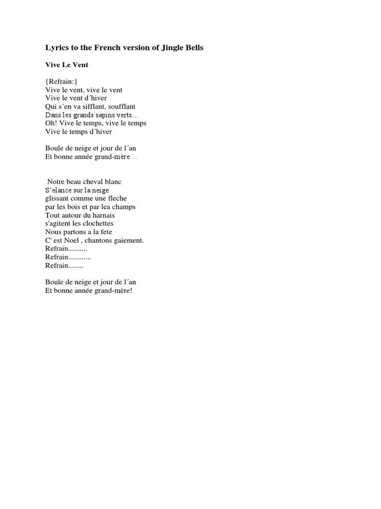 Lyrics To The French Version Of Jingle Bells