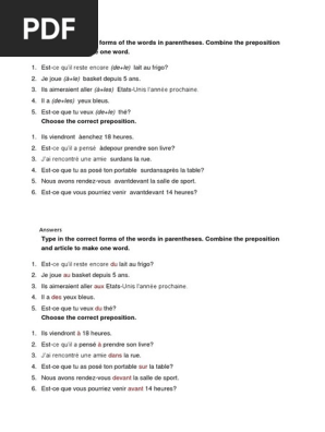 Exercices de prépositions en français | PDF | Arts du langage et