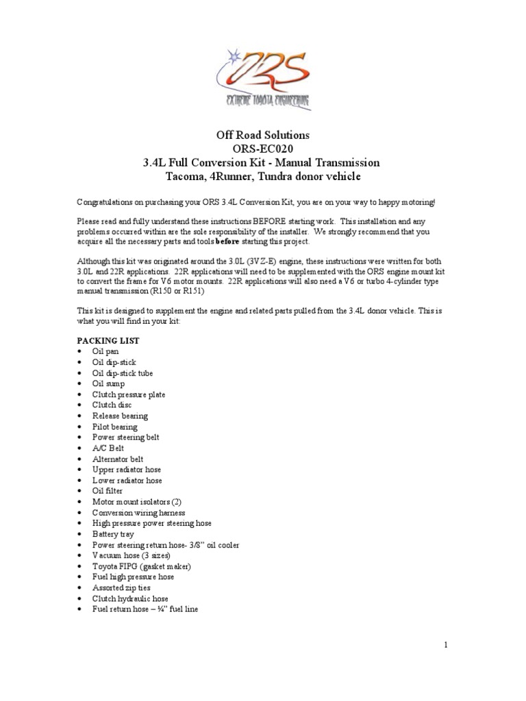 5vz-Fe Engine Conversion Instructions for Manual on | Electrical