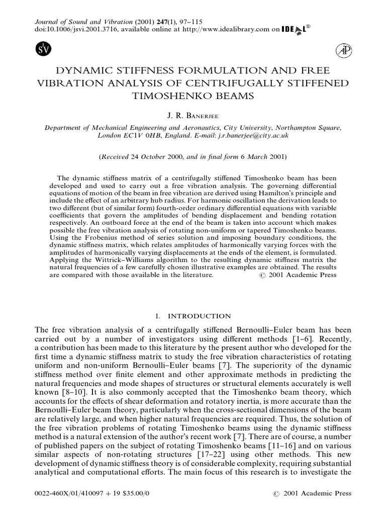 Free Vibration of Timoshenko Beams | PDF | Bending | Beam (Structure)