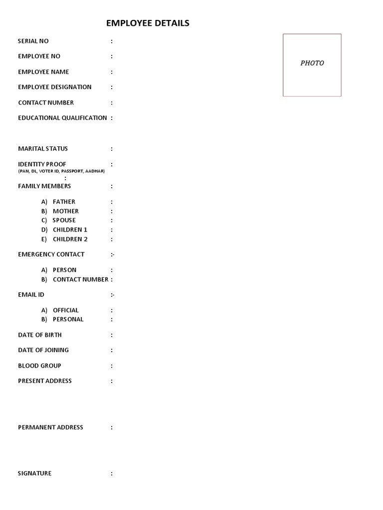 Employee Details Format PDF