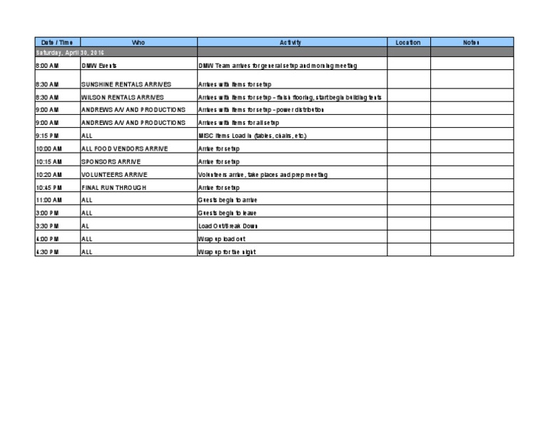 Load in Load Out Schedule Happy Campers XLSX - Sheet1 | PDF