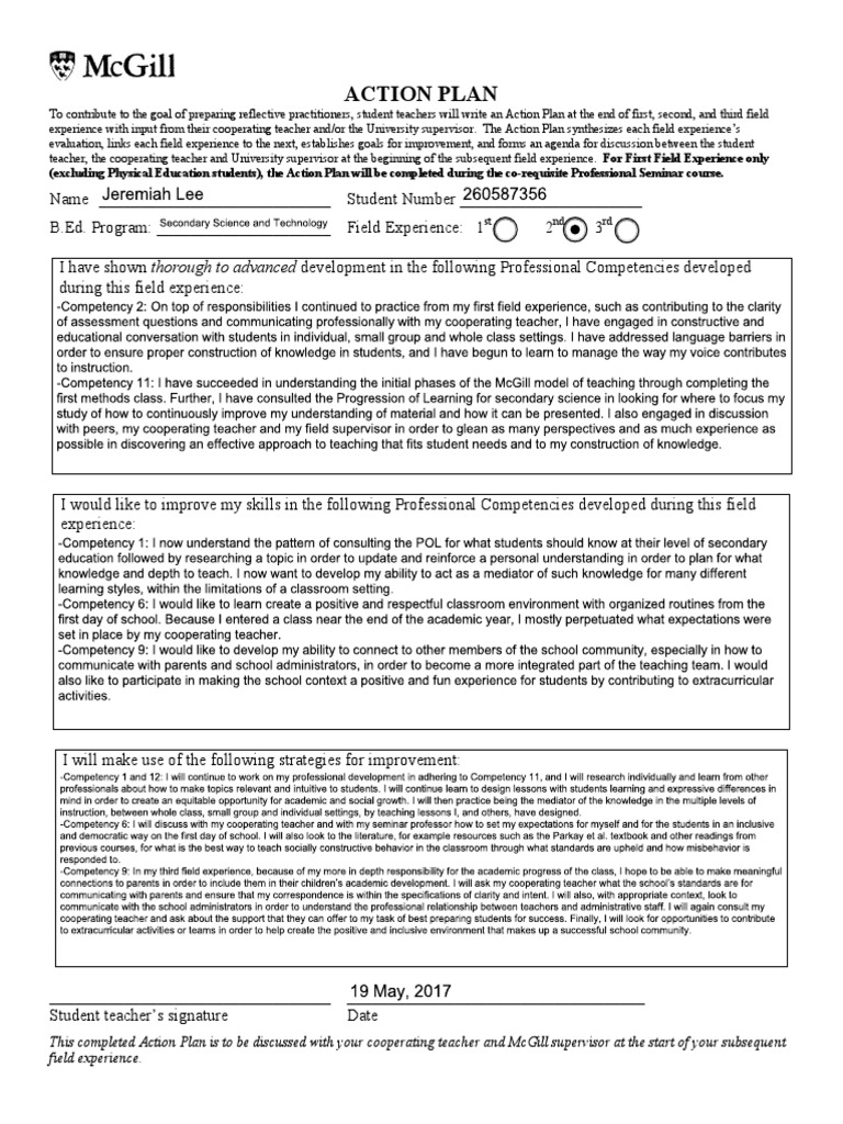 Student Teacher Action Plan Template | PDF | Career & Growth | Finance ...