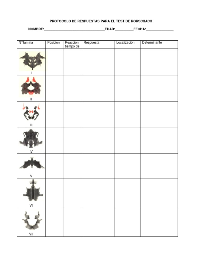 Protocolo De Respuestas Para El Test De Rorschach Pdf