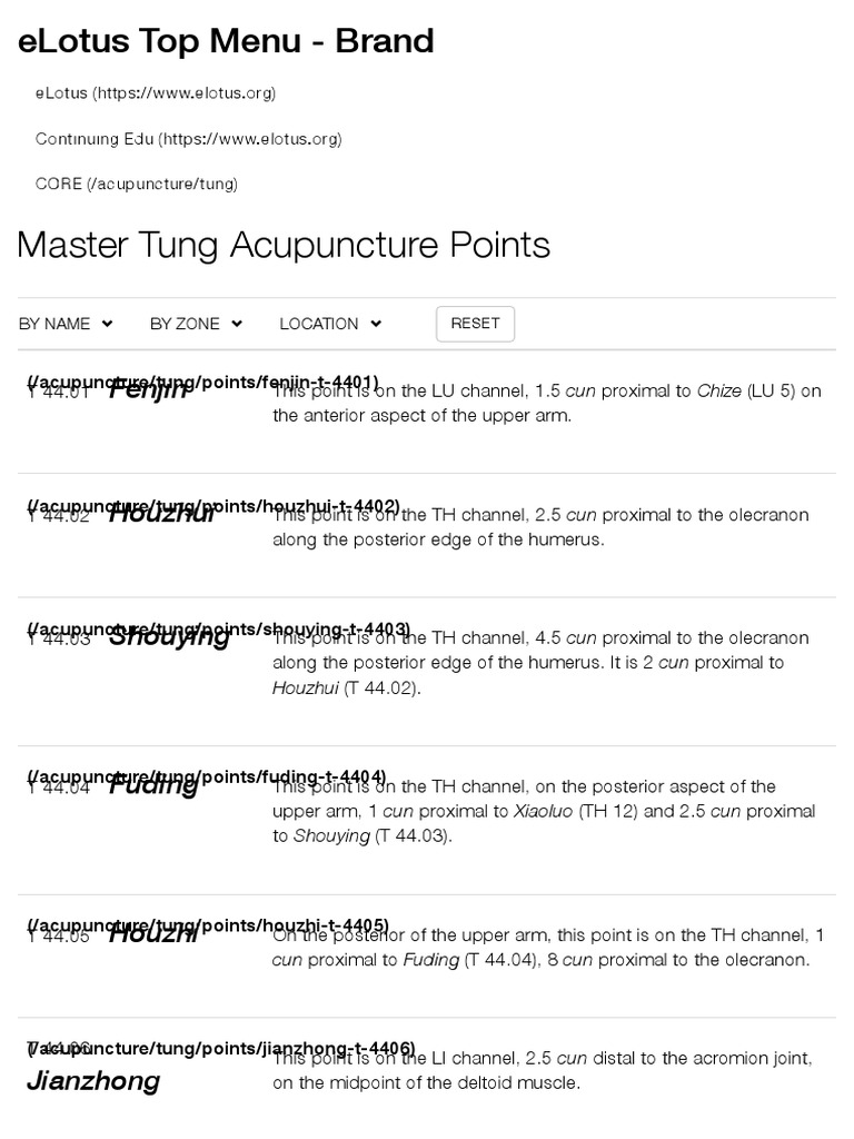 Acup Master Tung Acupuncture Points - Elotus CORE | PDF | Elbow | Arm