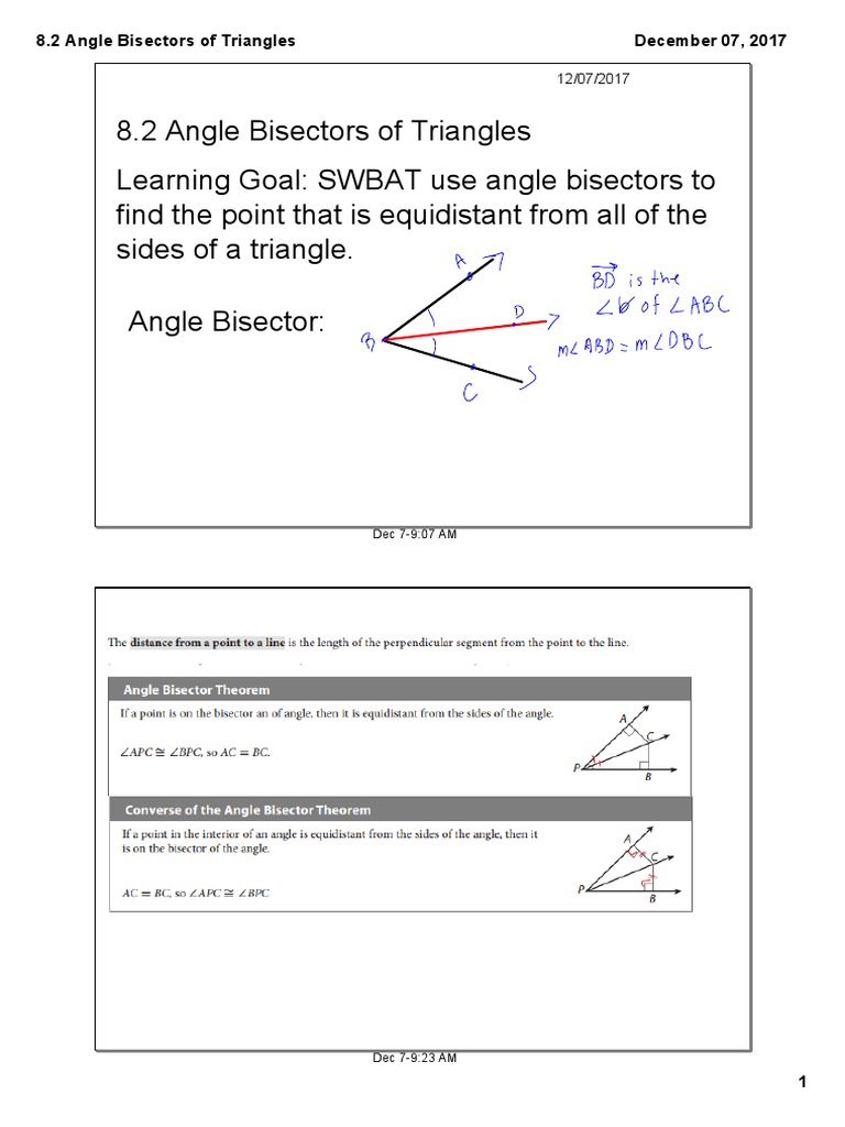8 2 Angle Bisectors of Triangles | Triangle | Geometric Shapes