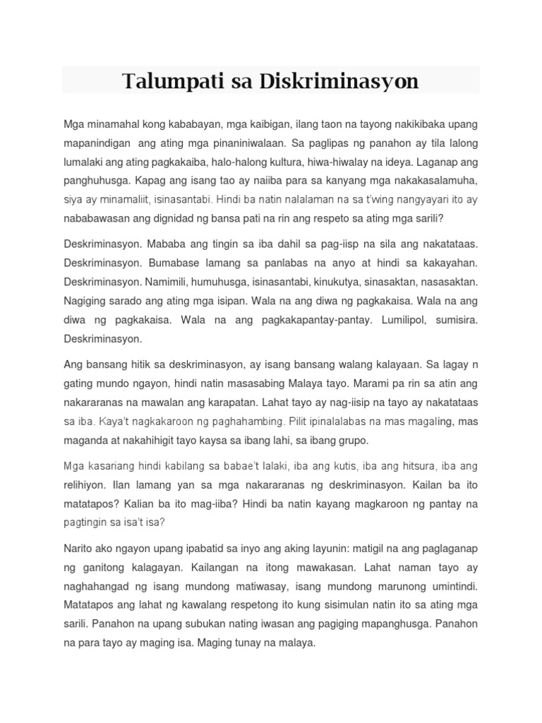 Talumpati Tungkol Sa Diskriminasyon Sa Lgbt  Mobile Legends