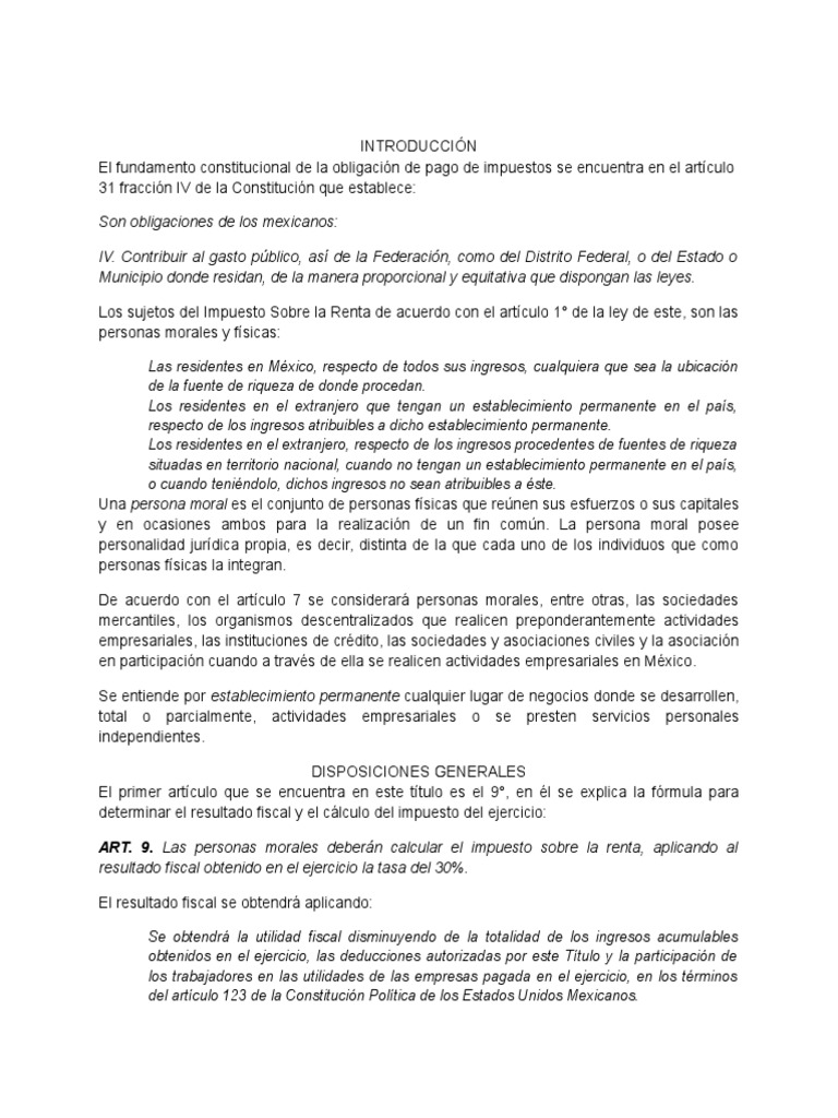 Cálculo del ISR para Personas Morales | PDF | Impuesto sobre la renta ...
