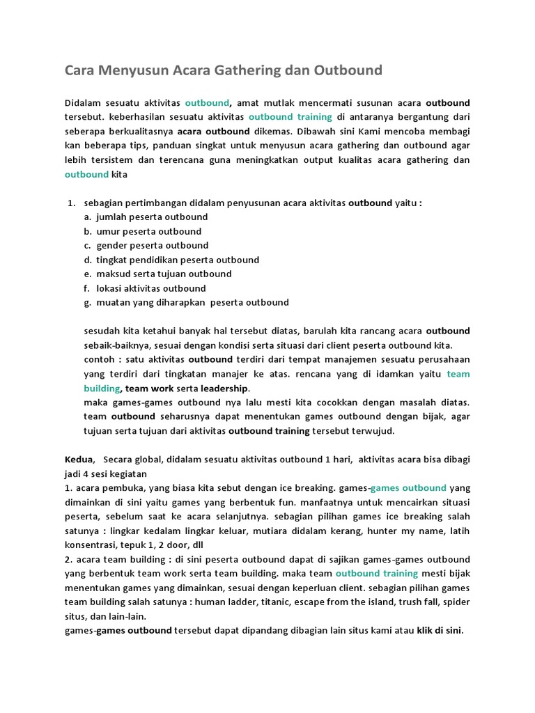 Contoh Susunan Acara Outbound 1 Hari Barisan Contoh