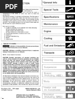 Honda Civic 92-95 Workshop Manual 62sr300a | PDF
