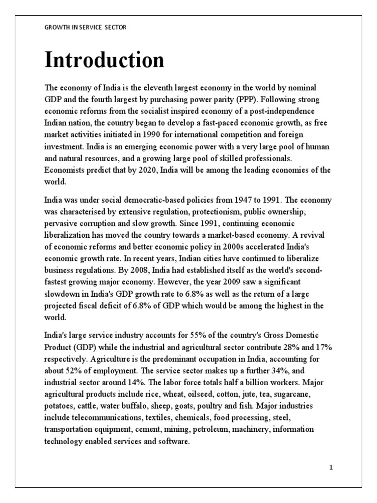 Introdn & Growth in Service Sector | PDF | Economy Of India | Economic ...