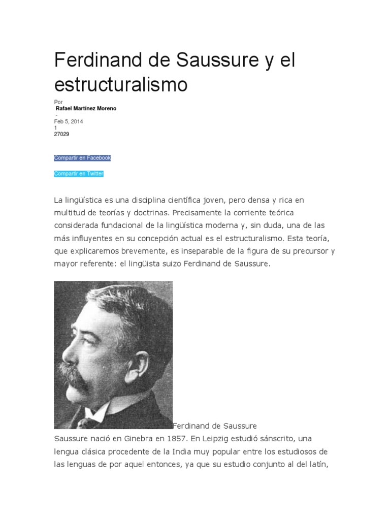 Ferdinand de Saussure y El Estructuralismo | PDF | Lingüística ...