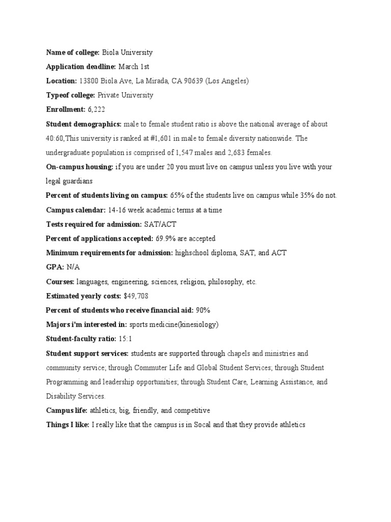 Biola University PDF