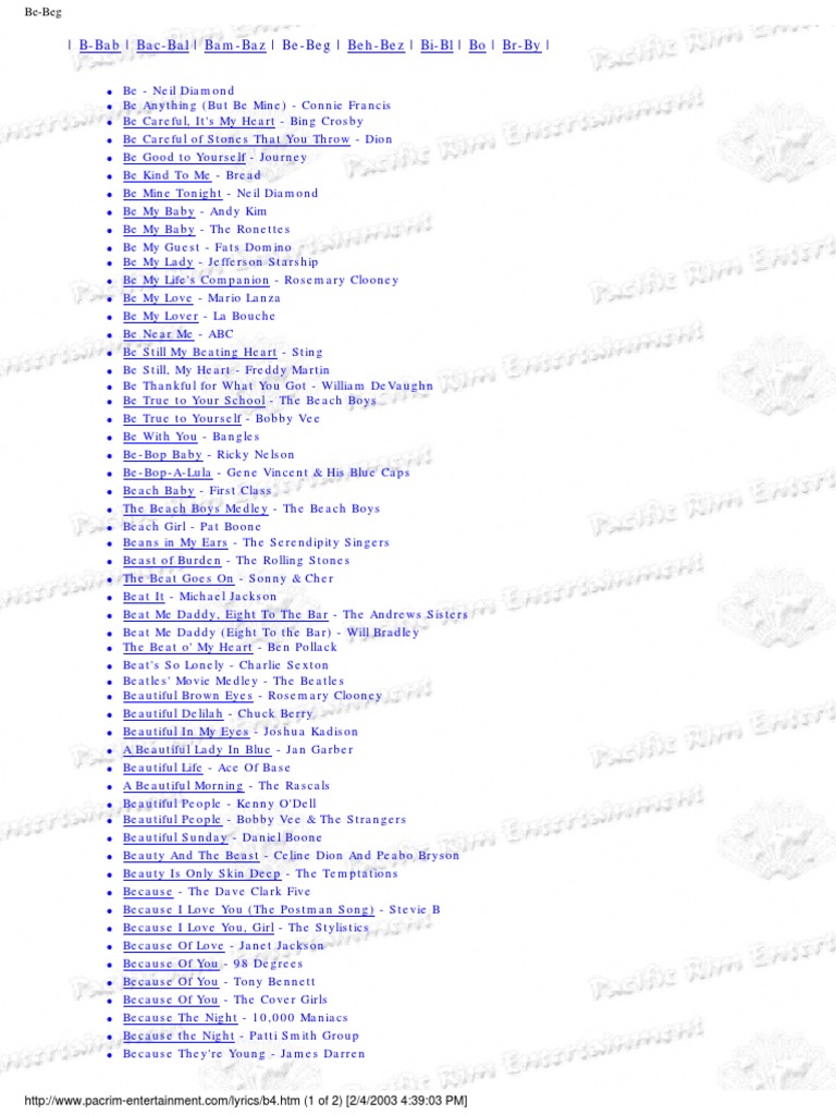 Lyrics B Artists Musical Groups