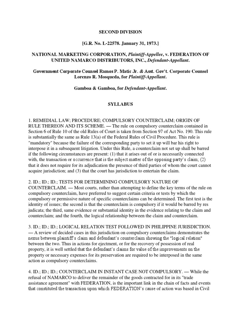 30) NAMARCO Vs Federation of United NAMARCO Download Free PDF Cause Of Action Lawsuit