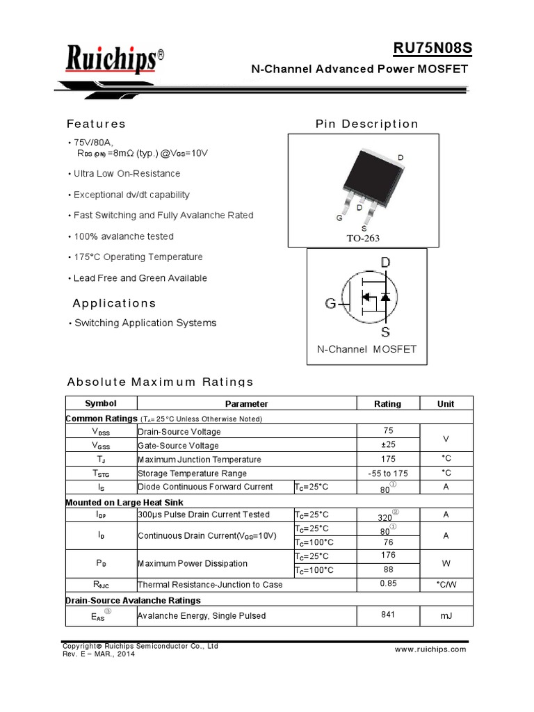 Mosfet Data Sheet | PDF | Mosfet | Field Effect Transistor