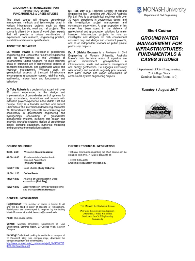 GW Infra Monash Short Course 2017 Geotechnical Engineering