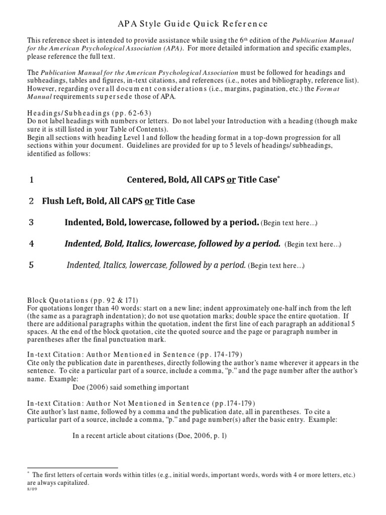 Apa Quick Reference Digital Object Identifier Citation