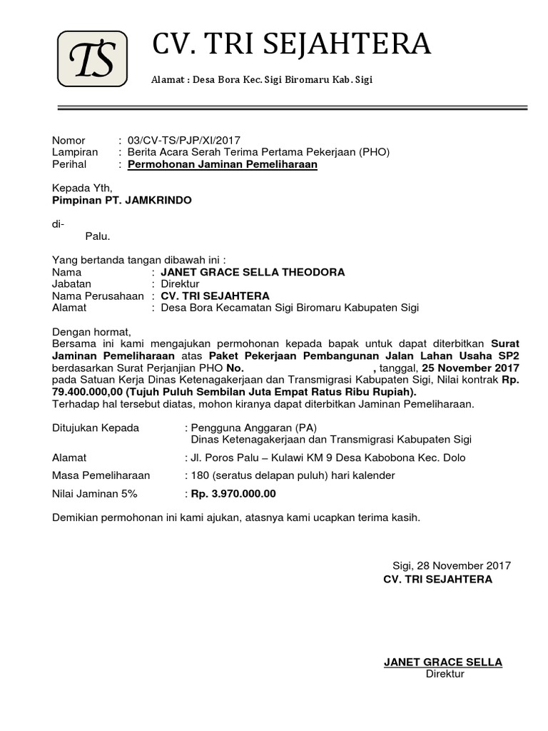 Permohonan Jaminan Pemeliharaan | PDF