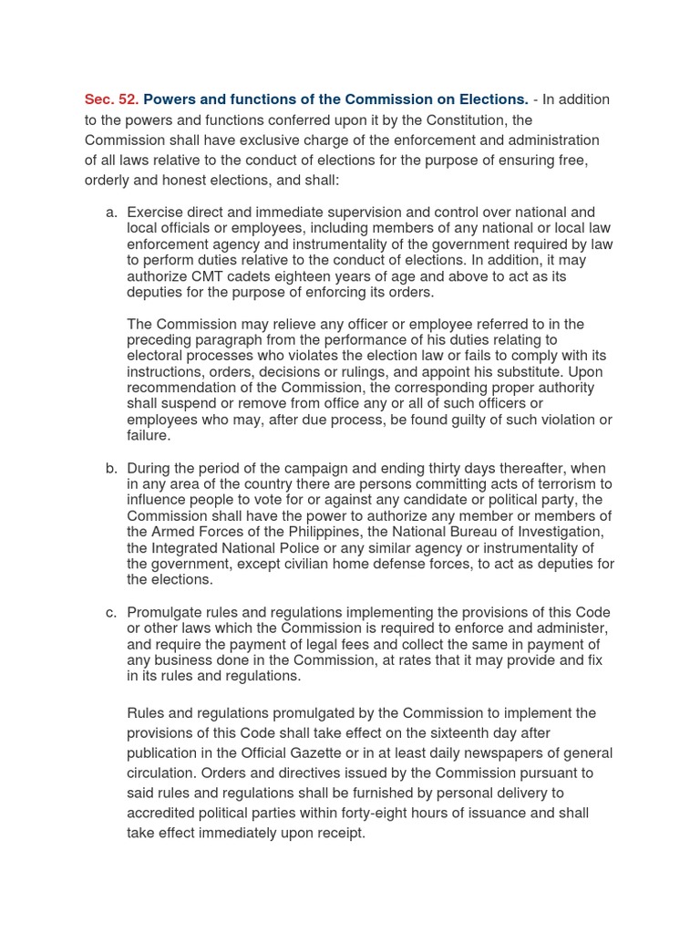 Powers and Functions of The Commission On Elections PDF Elections