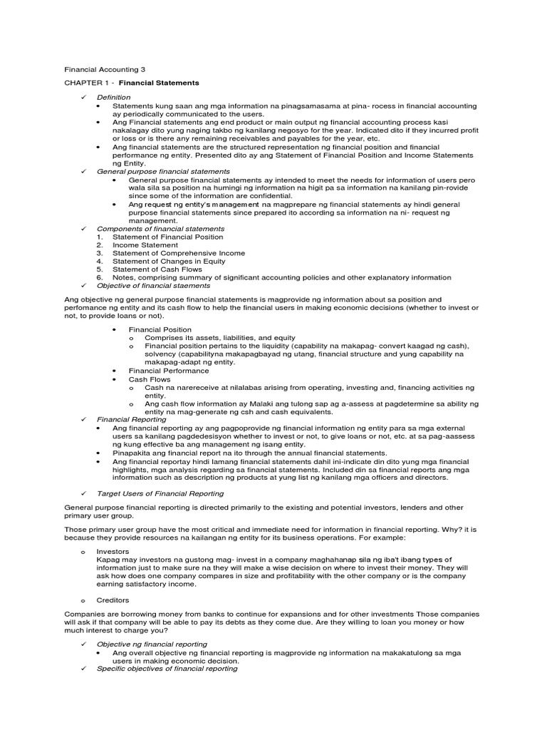 Financial Accounting 3 Chapter 1 Financial Statements | PDF | Going ...