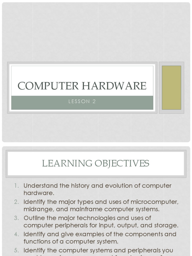 Computer Hardware Lesson 2 PDF Personal Computers Computer Data