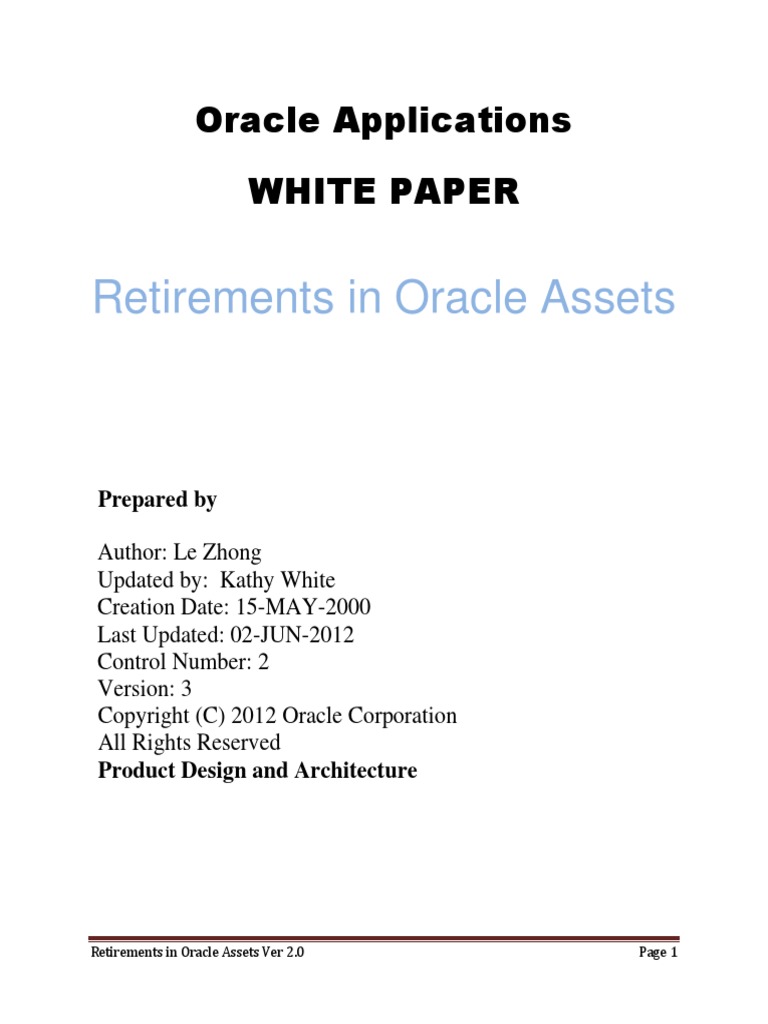 Retirements in Oracle Assets: Oracle Applications White Paper | PDF ...