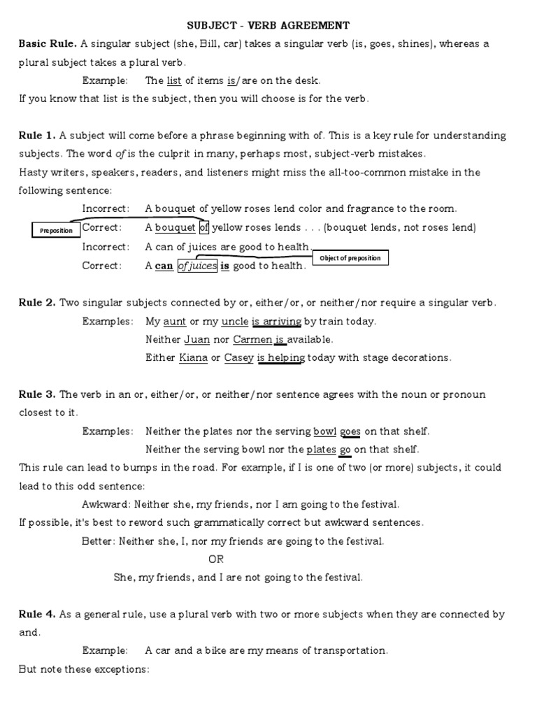 Subject Verb Agreement | PDF | Grammatical Number | Plural