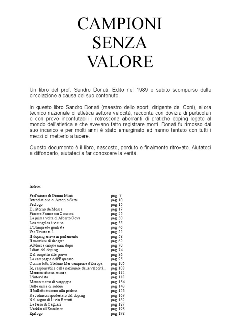 Campioni Senza.valore Di Sandro Donati PDF