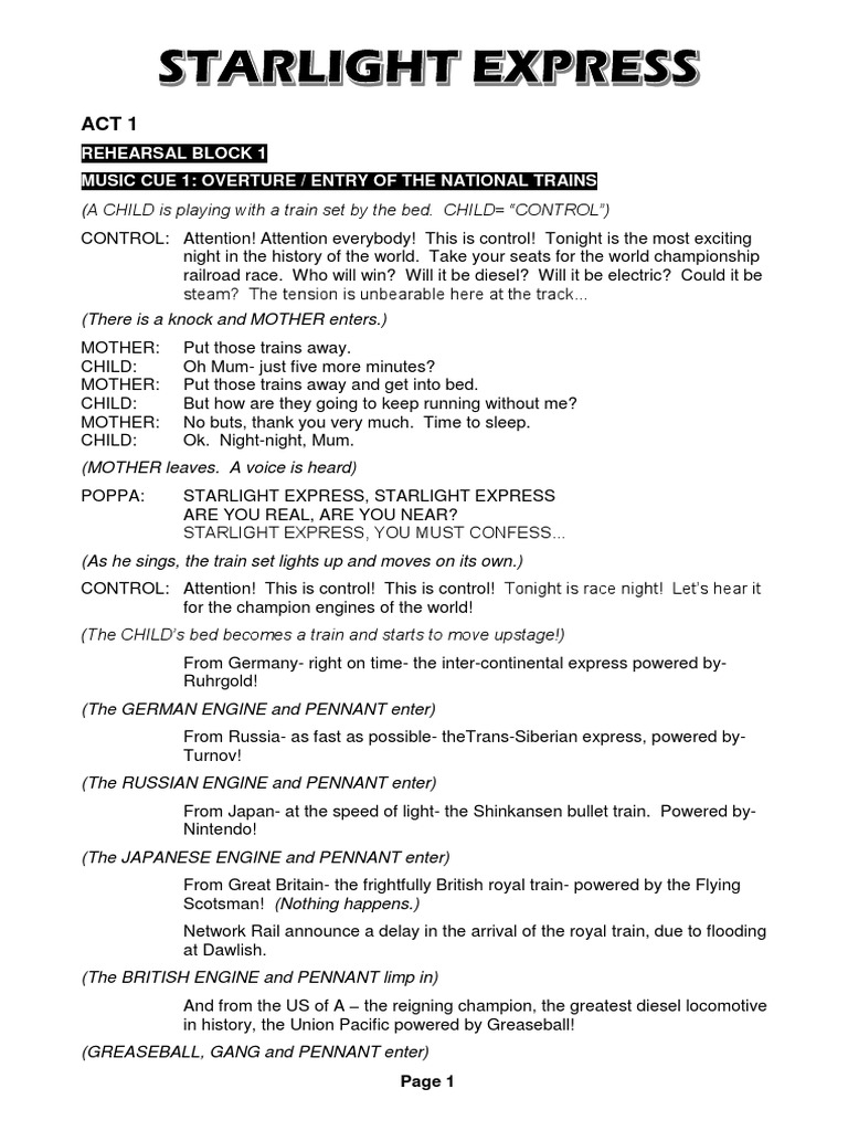 Starlight Express Script Excerpts | PDF | Rail Transport ...