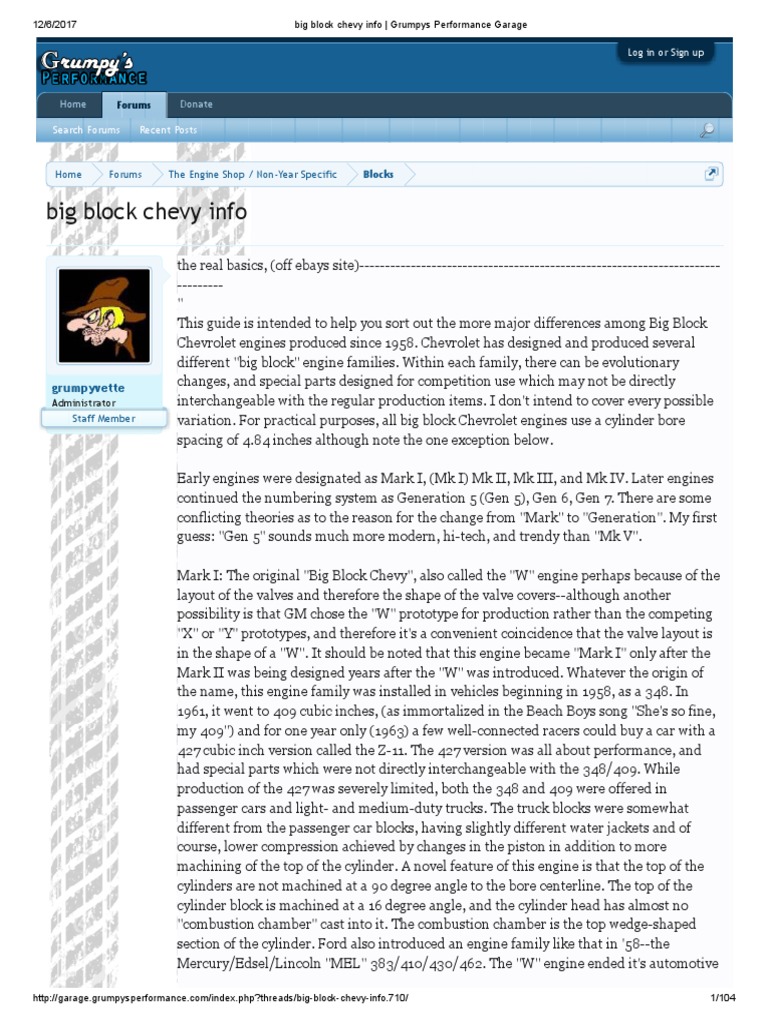 Big Block Chevy Info - Grumpys Performance Garage | PDF | Cylinder ...