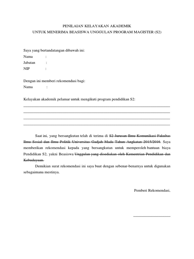 Surat Rekomendasi Beasiswa Unggulan PDF Surat Rekomendasi Beasiswa Unggulan PDF