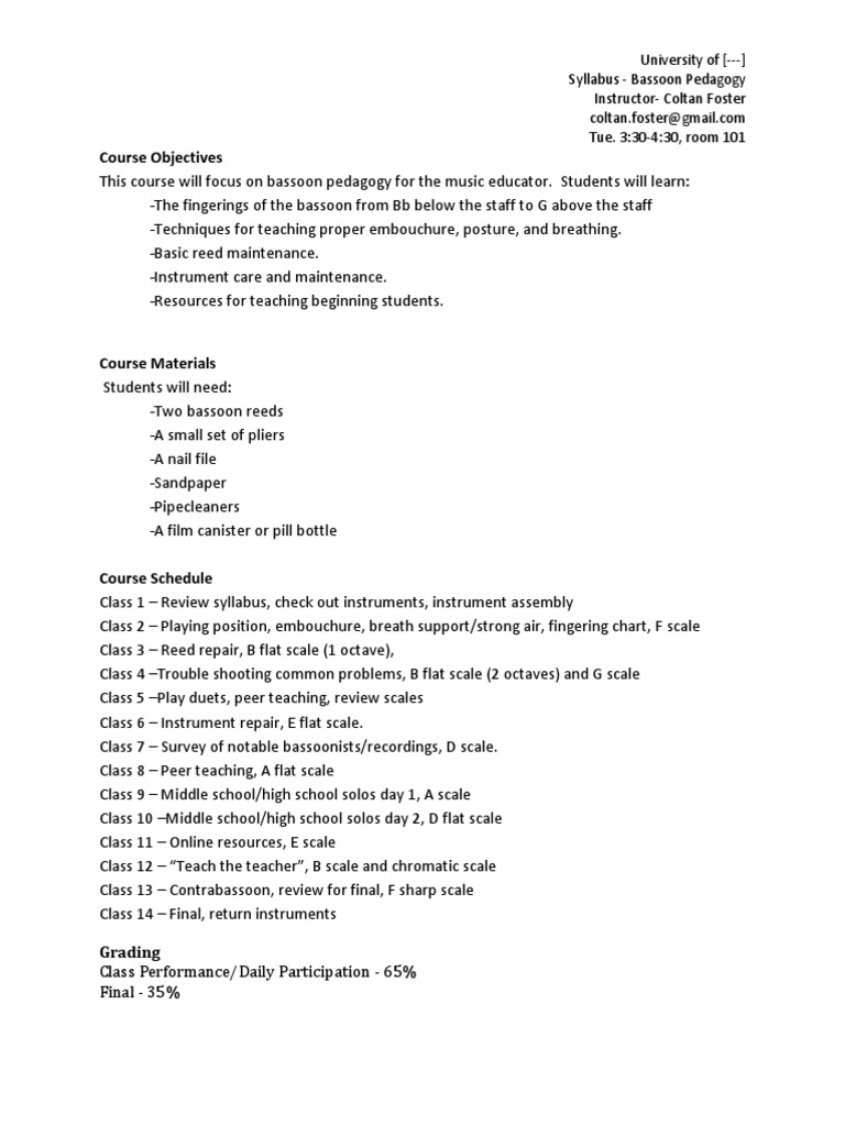 Syllabus Bassoon Pedagogy PDF