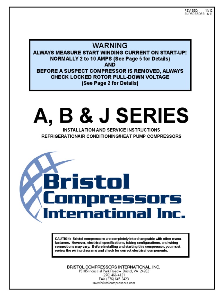 Inst and Serv Instructions Bristol Compressors Int. Inc PDF PDF Air