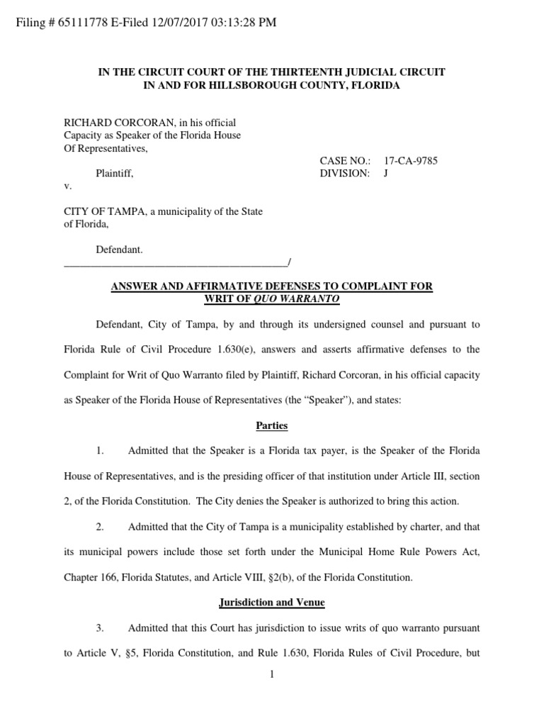 Answer and Affirmative Defenses | PDF | Affirmative Defense | Virginia ...