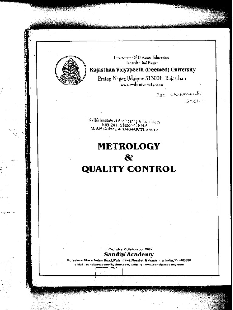 Metrology Quality Control Textbook | PDF