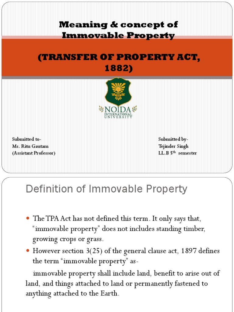 Presentation On Immovable Property | PDF | Immovable Property | Property