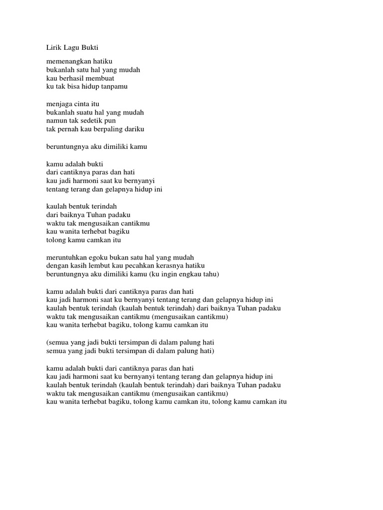 Lirik Lagu Bukti Cinta