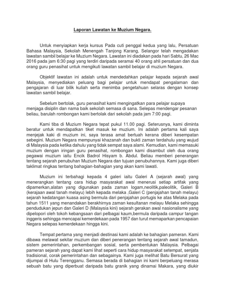 320518644 Laporan Lawatan Sambil Belajar Ke Muzium Negara