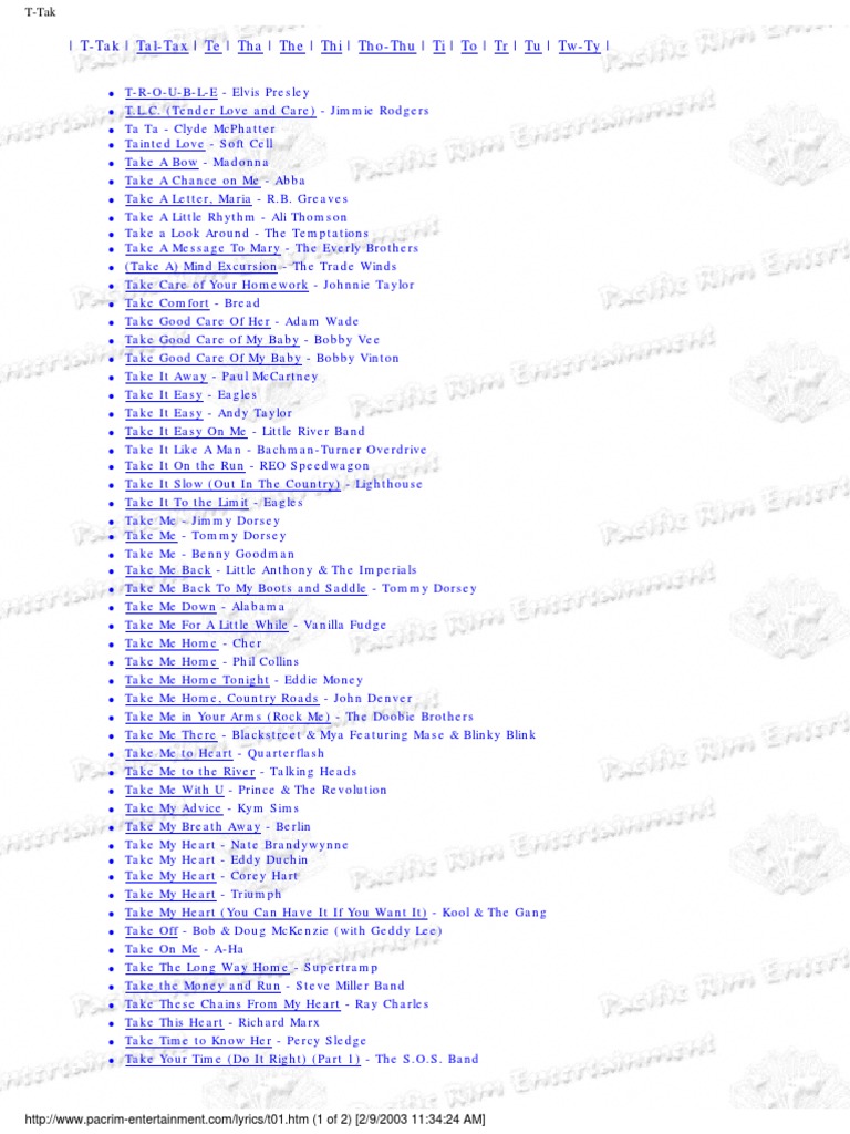 Lyrics T