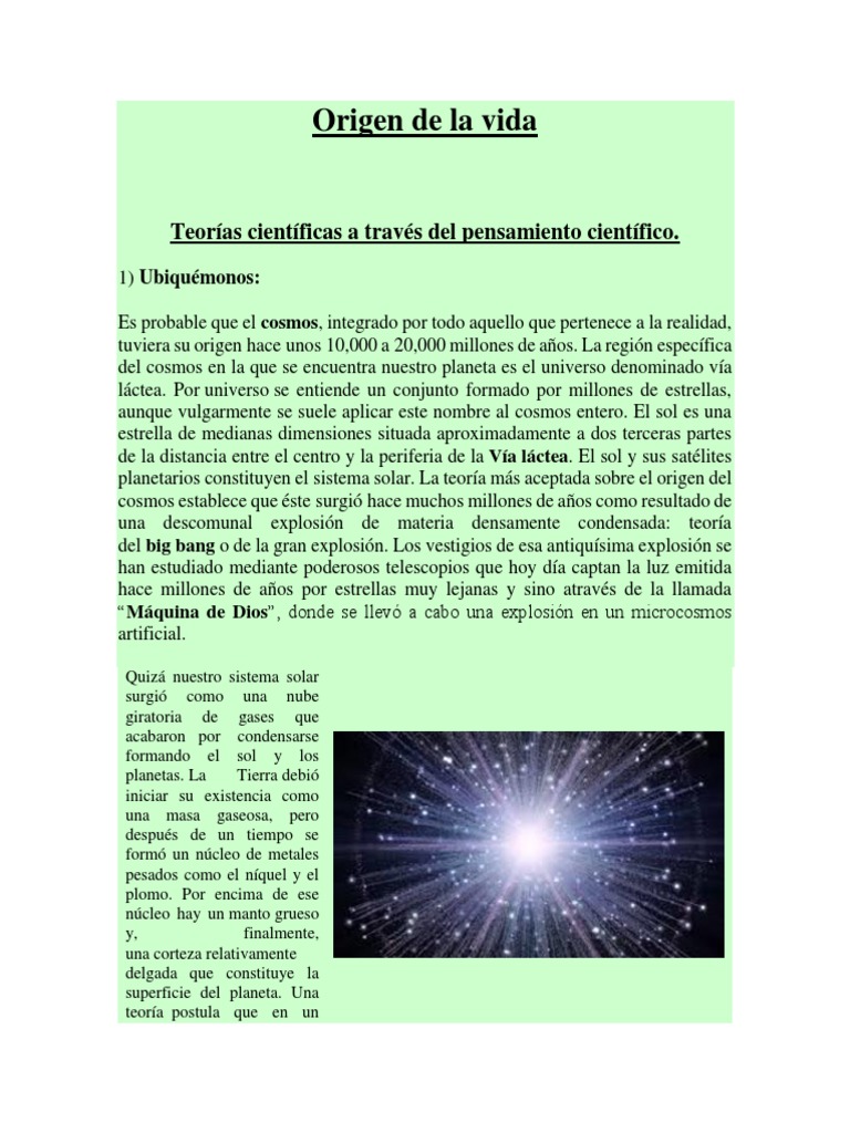 Teorías sobre el origen de la vida | PDF | Biología Celular) | Vida
