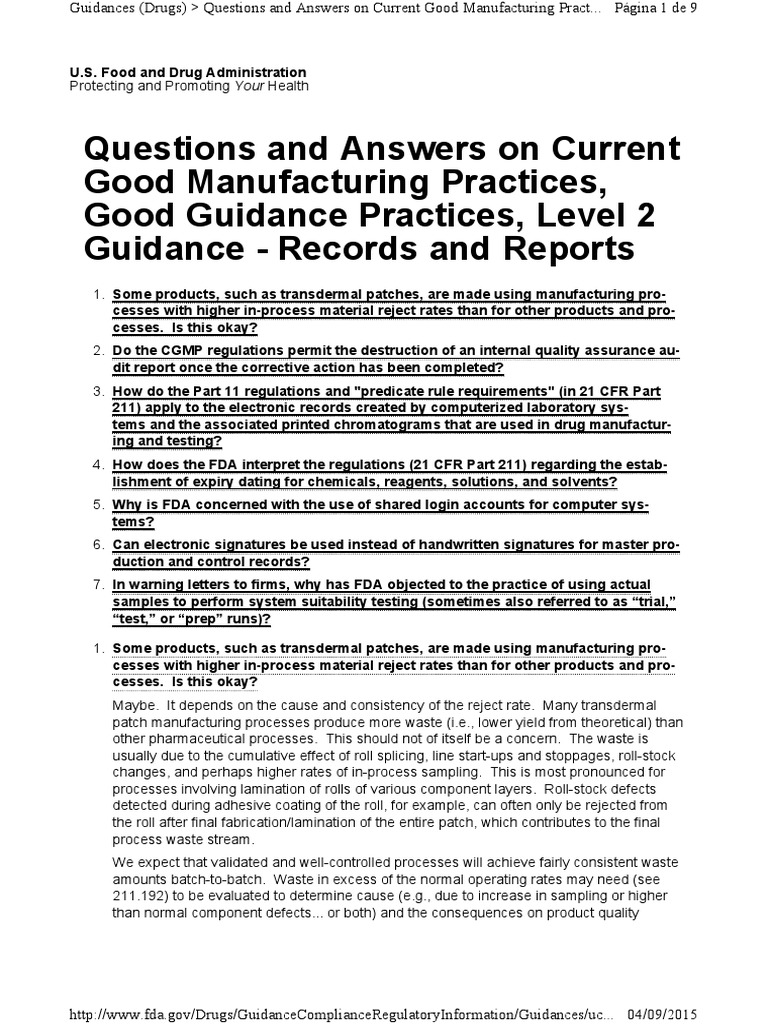 FDA_Level 2 Guidance_Records and Reports Food And Drug Administration
