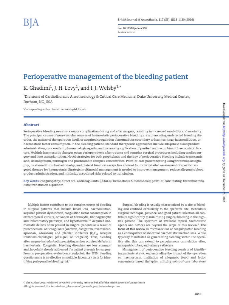 Perioperative Management of The Bleeding Patient | PDF | Coagulation ...