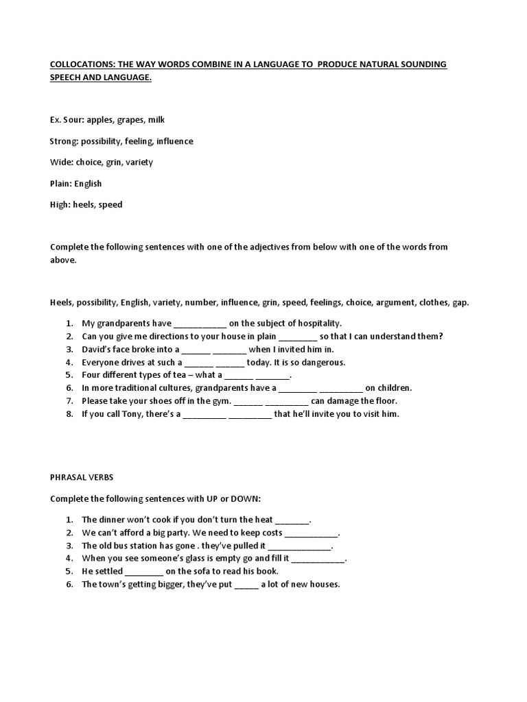 Understanding Collocations and Phrasal Verbs | PDF | English Language ...