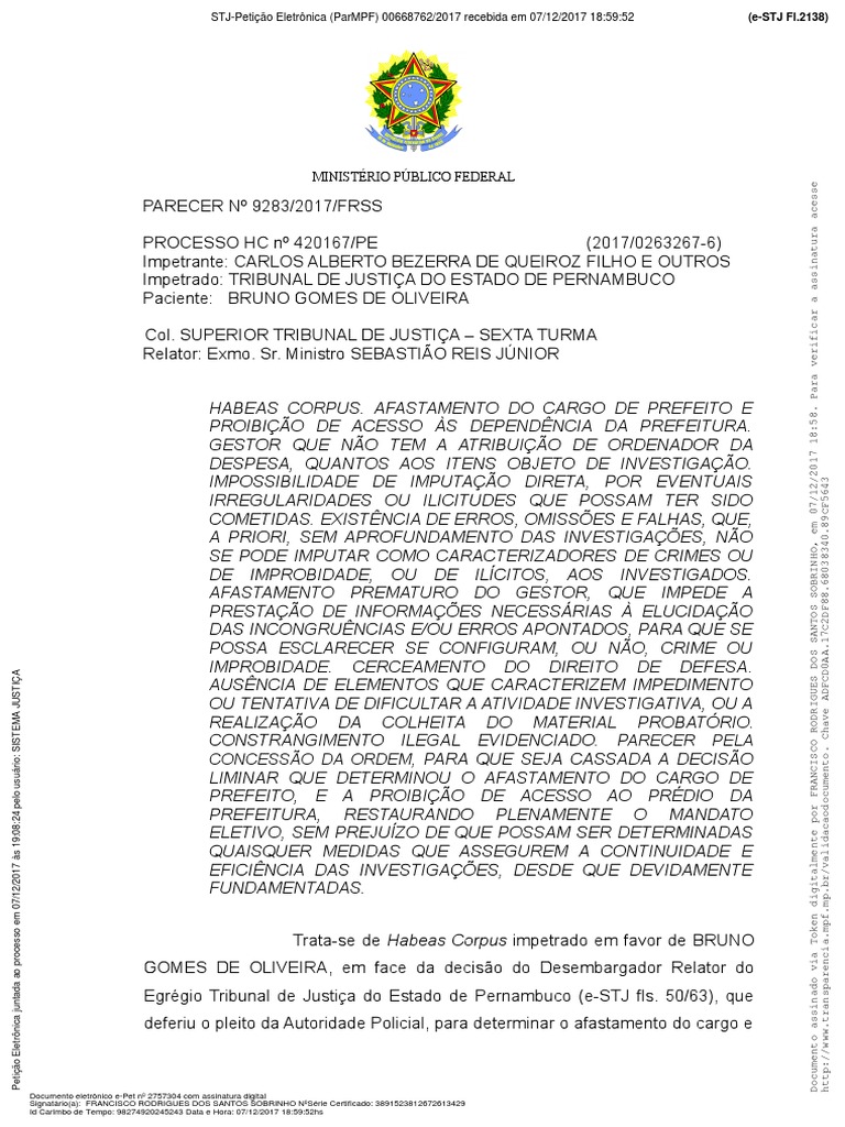 Parecer. MP | PDF | Habeas corpus | Polícia