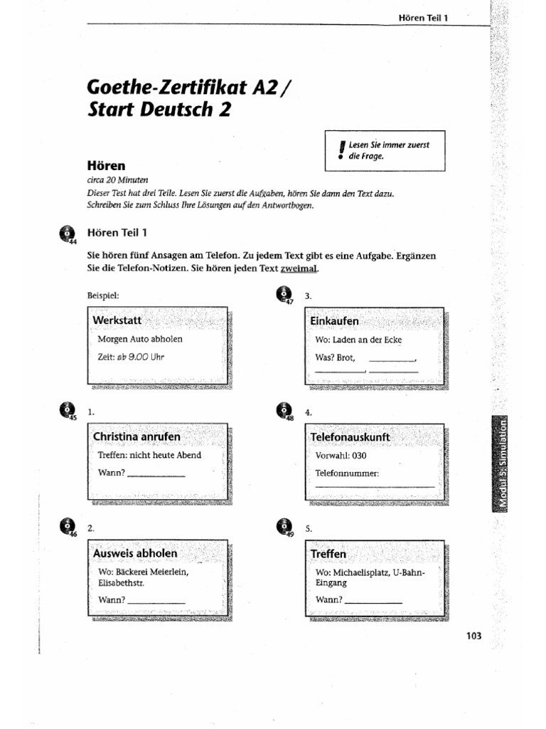 Deutsch 1 test beispiel start Goethe