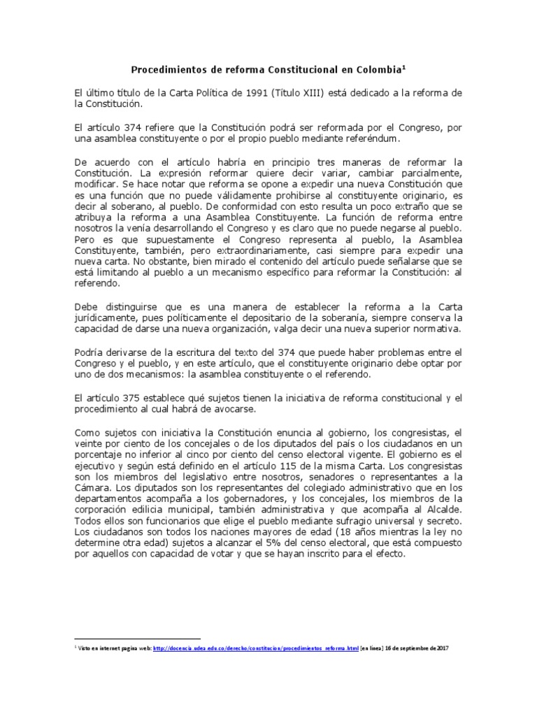 Mecanismos de reforma constitucional en Colombia | PDF | Derechos ...