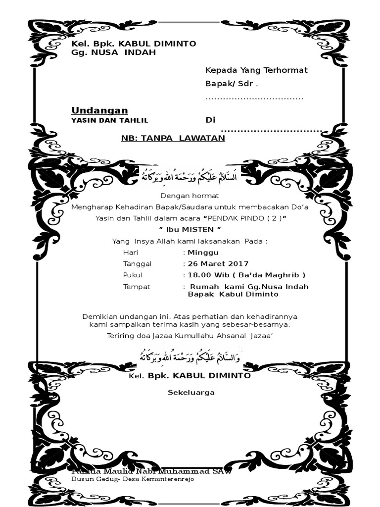 Download Template Undangan Walimatul Ursy Tahlil Dan Aqiqah